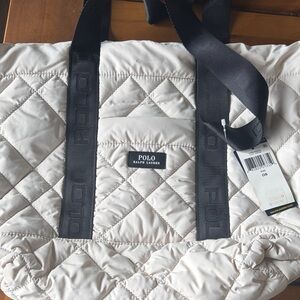 Polo by Ralph Lauren Quilted Cream Tote with Black Straps
